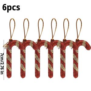 30/60Pcs Christmas Red Gold Glitter Candy Cane Ornaments Xmas Tree Hanging Pendants Home Party Holiday New Year Decor Gifts Supplies
