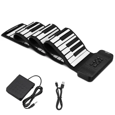 Pogolab 88 Keys Hand Roll Up Piano Portable Keyboard Musical Instrument for Education Foldable Beginning with Sustain Pedal
