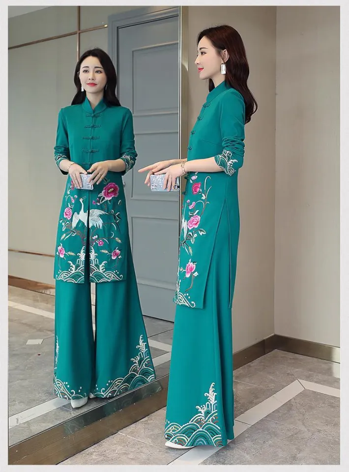 Chinese long dress with pants hotsell