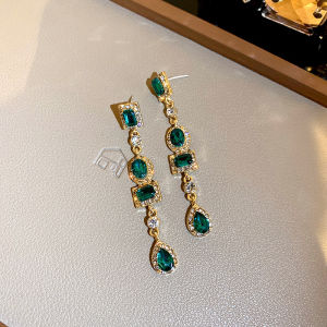 Titanium Steel Emerald Earrings Ins New Temperament Simple Niche High-grade Sense Earrings Light Luxury Net Red Earrings