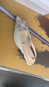 Womens Closed Toe Sandals 2024 New Summer Rhinestone Square Buckle Fairy Wind Back Empty French Stiletto Heel High Heel Pointed Toe Shoes ㏇L0529