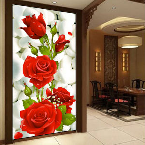 DIY Diamond Painting Full Mawar Merah Mekar Romantis 50x80 cm D607