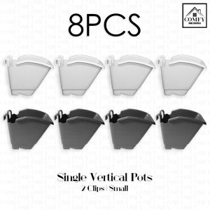 Pack of 8 (2 Clips) Hanging Vertical Flower Pot Plastic Wall Pots for Home Gardening (Black/White)