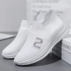 Korean Fashion White Flats Walking Shoes For Women Comfort Breathable Slip On Shoes Casual Black Rubber Shoes For Lady On Sale