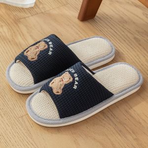 Cute Puppy Linen Slippers For Women 2025 New Indoor Non-Slip Silent Sweat-Absorbing Breathable Cotton-Linen Slippers For All Seasons