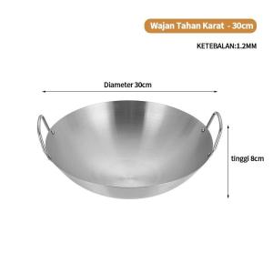 Wajan Penggorengan Tebal Full Stainless Steel ukuran 30cm kuali stainless tebal asli SUS 304 anti lengket jumbo