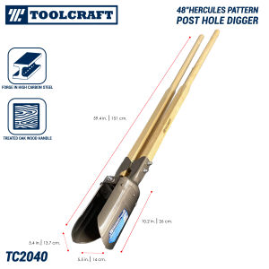 TC Post Hole Digger Heavy Duty Wooden Handle 48" Hercules Pattern All-Metal Head for (Gardening and Agriculture)