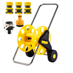 50M Garden Hose Reel Set Hose Pipe Holder Organizer PVC Garden Reel Stainless Steel