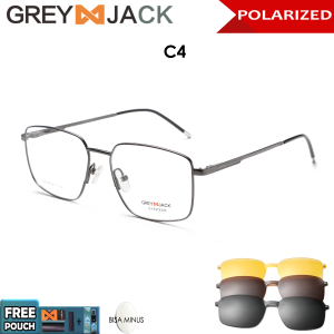 Grey Jack Frame Kacamata Clip ON Free 3 Lens Polarized Bentuk Kotak Metal Ringan Bisa Minus Antiradiasi/Blueray/Photocromic/Bluecromic 80008