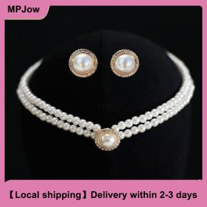 【Local shipping】 3pcs Fashion Double Layer Pendant Necklace Earrings Jewelry Set Ladies Banquet Wedding Jewelry Accessories Gift