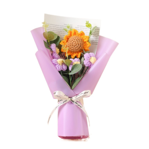 GTRBFDS Artificial Flower Crochet Bouquet Handmade Eternal Flower Valentines Day Gift  Mothers Day Birthday Gift Sunflower Daisy Bouquet Wedding Guest