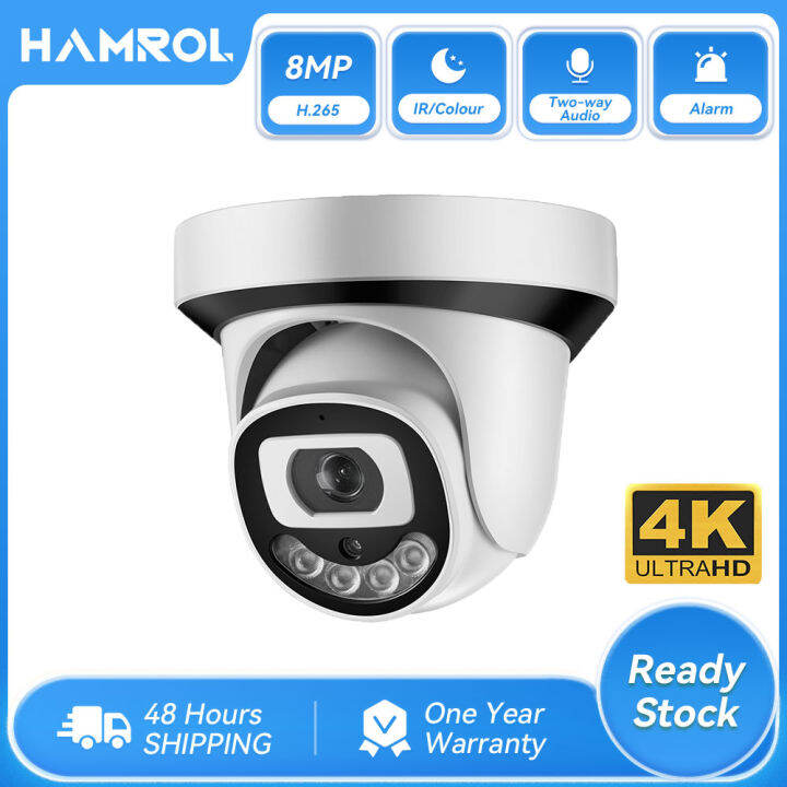 Hamrol 4K 8MP POE 48V IP Camera H.265 Audio CCTV 4 Array LEDs Color ...