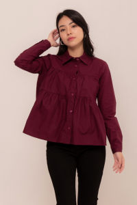 RIMINI - Kemeja Wanita Katun Puplum Ruffle Long Sleeves Size XS-2XL - Ayala Top CO7010
