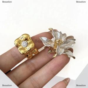 [COD] Beaution And White Contrast Glaze Tulip Flower Ring INS High-end Square Women Finger Ring Jewelry Gifts