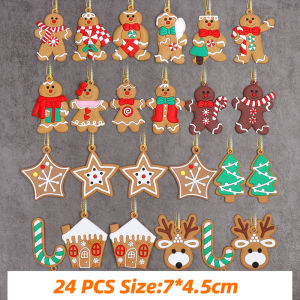 24/12PCS of Gingerbread Man Christmas Tree Ornaments 7.5cm Tall Pendant Christmas Tree Ornament Holiday Decoration New Year 2023