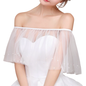 เสื้อคลุมเปิดไหล่สำหรับเจ้าสาวประดับด้วยไข่มุกประดับด้วยไข่มุกชุดผ้าชีฟองเนื้อนุ่มสำหรับงานแต่งงานในงานพิธีถ่ายรูป