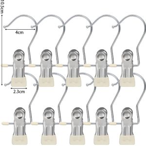 50pcs Stainless Steel Clothespins with Hook / Portable Hanging Clothes Clips / Wardrobe Clothes Organizer Hanger / Space Saving Clothes Pegs