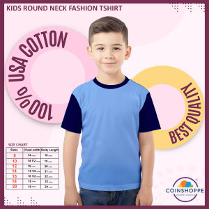 Coinshoppe Kids Cotton Shirt Round Neck Fashion (Light Blue and Navy Blue Combination)