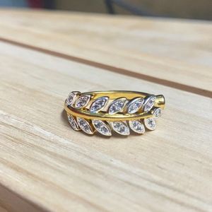 แหวนแฟร์ชั่น แหวนใบมะกอกฝังเพชร ชุบ24k ฟรีไซต์