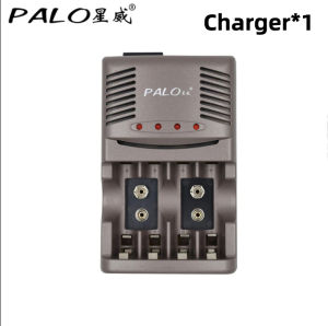 PALO Charger Baterai 4 Slot AA AAA 1.2V & Baterai Kotak 9V NI-MH NI-CD