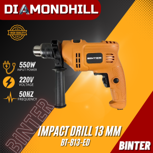 MESIN BOR TANGAN LISTRIK BOLAK BALIK 13 MM BT-813-ED BINTER VARIABLE SPPED MURAH (KAYU/BESI/BETON/TEMBOK) / IMPACT DRILL 13MM