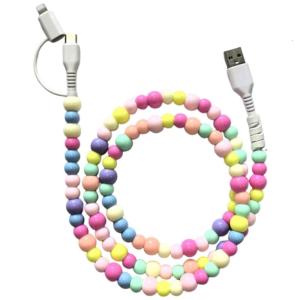 Flexible 2 in 1 Charging Cord with Color Beads Decoration Fast Charging Cable for Phone 15 Pad Tablets Devices