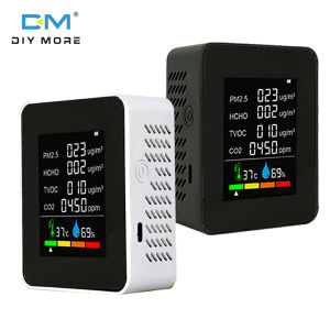 diymore New 6-in-1 Carbon Dioxide Detector Formaldehyde Detection TVOC PM2.5 Temperature and Humidity CO22 Air Quality Monitor