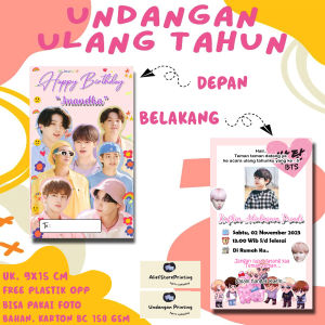 Undangan Karakter BTS 02 ( 100 PCS / 50 PCS / 30 PCS/ 20 PCS / 10 PCS ) / Undangan ulang tahun / undangan ultah / undangan cetak / cetak undangan  / undangan anak / undangan print / undangan pesta / print undangan / undangan karakter / undangan motif /