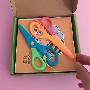 Kids Paper Cutting Set DIY Craft Kit Safety Scissors Educational Toy Color Paper Preschool