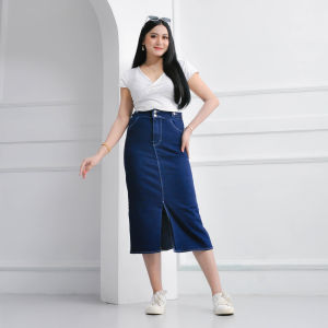 Bunny Skirt - Rok Jeans Panjang 7/8 Highwaist A Line Wanita Korean Style Belah Depan