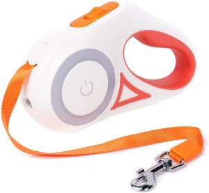 Retractable Dog Leash 3M Nylon Heavy Duty Dogs or Cat Walking Leashes One-Handed Brake Touch LED Control Light Anti-Slip Handle for SMALL Medium and Large Dog Up to 50kg