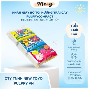 Khăn Giấy Bỏ Túi Pulppy Hương Trái Cây 1 Lốc 6 Gói 10 Tờ x2 Lớp