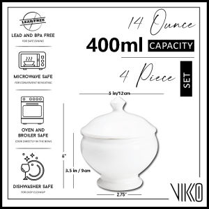 DAFIFY Soup Crocks With Lids 400ml Elegant White Soup Bowl with Cover Set of 4 Soup Dishes Dishwash Safe