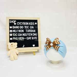 CÓ NHIỀU MẪU Mũ Nón Turban Cho Bé Gái Thun Nhiều Màu Đính Nơ Cánh Bướm Nâu
