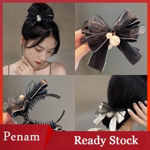 [PAM] Thanh lịch Bow tóc Claw Bowknot ngọc trai lấy clip kẹp tóc cho phụ nữ ponytail Clip Cô gái Hàn Quốc Phụ kiện tóc mũ nón