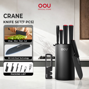 OOU Crane Series Kitchen Knife Set With Scissors & Sharpener Holder (7 Pcs)