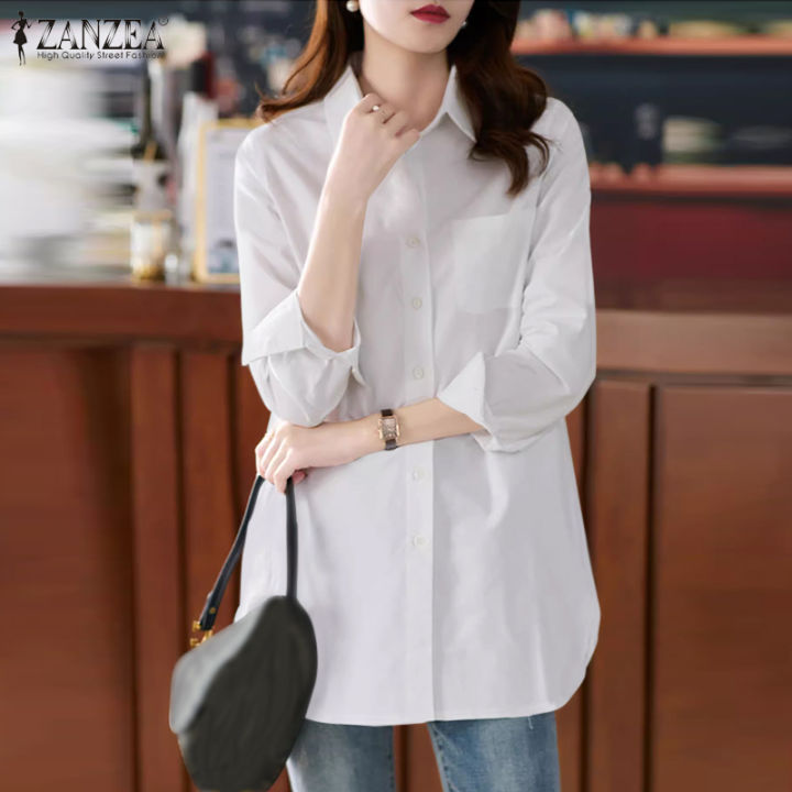 Queean ZANZEA Korean Style Womens Fashion Full Sleeve Lapel Shirt