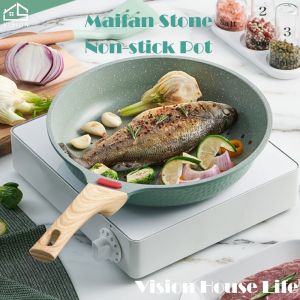 Vision Non-stick Frying Wok Maifan Stone Fry Wok Steak Frying Pan Pancake Pan Non-stick Coating PFOA Free with Lid Smokeless Die-Cast Cookware Suitable All Stove