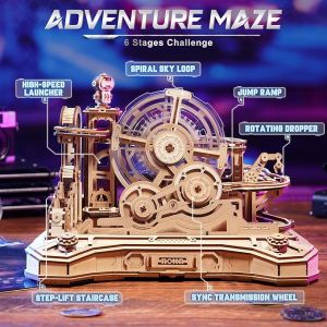 Robotime Rokr Pinball Model Gear Ball Challenge 3D Wooden Puzzle Model Kits to Build DIY Table Game Gift Idea for Men Women