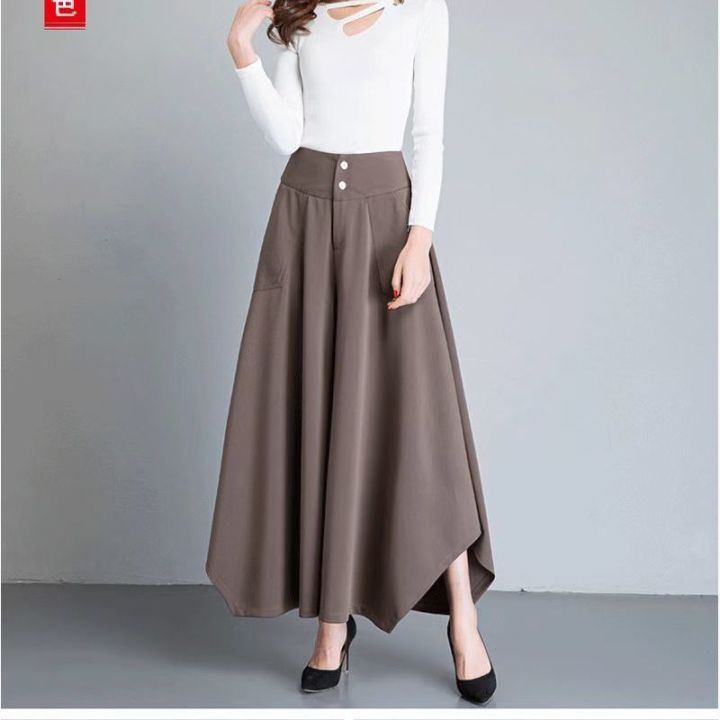 Womens Fashion Cocktail Party A-Line Flare Swing Skirts High Waist Plain  Long Skirt Korean Style Irregular Wide Leg Pants Skirt Plus Size Casual 