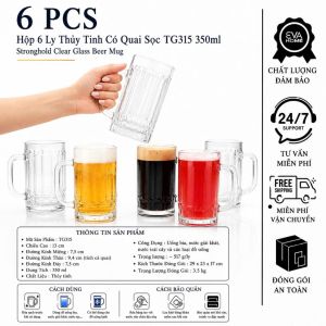 Bộ 12 Ly Uống Nước Thủy Tinh Có Quai TG315 350ml Stronghold