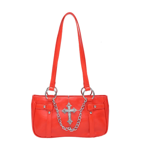 Gothic Dark Style Metal Chain Decors Shoulder Bag Stylish Armpit Purse Underarm Bag For Unique Fashion Statement