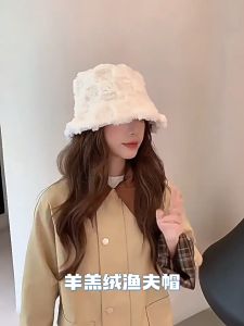 DT448 Japanese style lamb velvet fisherman hat for women winter warm plus fleece hat日系羊羔绒渔夫帽女冬季保暖加绒帽子