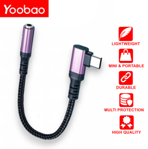 Yoobao C-03 Type-C Male to 3.5mm Female Braided Cable Bended Connector High Quality for Type-C Devices