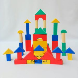 Mainan Edukasi Anak City Block CB 48 Kayu Balok Susun Warna Blok Bangun Montessori Toys