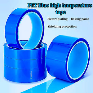 PET blue high temperature tape PCB circuit board plating car baking paint non-marking masking tape blue spraying high temperature tape acid and alkali plastic spraying anti-roasting protective film tape high temperature resistance 200 degrees