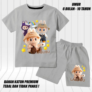 setelan lengan pendek anak laki laki perempuan set baju kaos pendek anak cowok motif labubu 4 DTF
