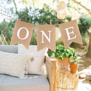 WANGCAI Paper Burlap ONE Garland ONE Letter Festive Baby First Party Decoration Fishtail Flag Hanging Chair Flag Banner Birthday Party