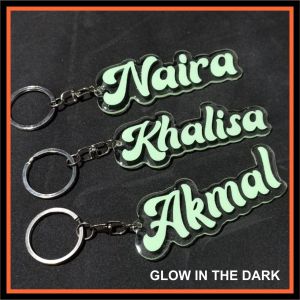 GANTUNGAN KUNCI CUSTOM NAMA GLOW IN THE DARK EMBLEM AKRILIK RESIN SUPER GLOSSY - VIRALNESIA