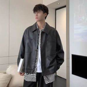 แจ็คเก็ตหนัง PU ทรงวินเทจ (Size M-2XL) สไตล์เกาหลีสุดชิค ความยาวระดับเอวเพื่อให้เข้ากับทุกการแต่งตัว